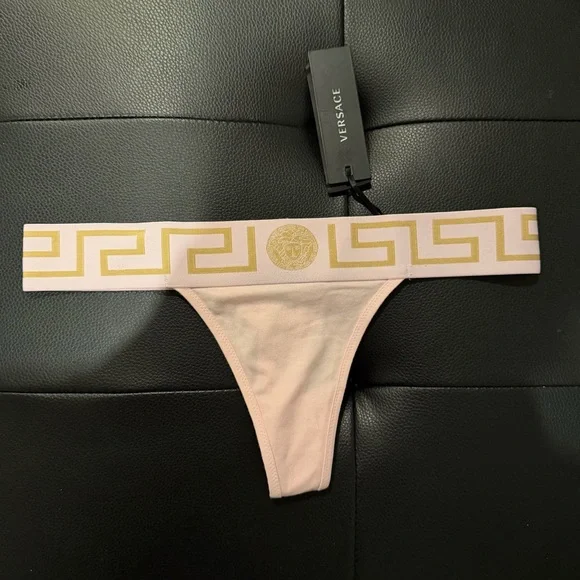 NEW NWT Versace Pink Gold Greca Bra and Thong underwear set sz 2 bralette $$290